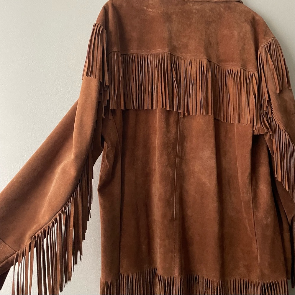 Leather Suede Fringe Jacket XL Western VTG DeerWear Made in USA Bohemian - Picture 4 of 10